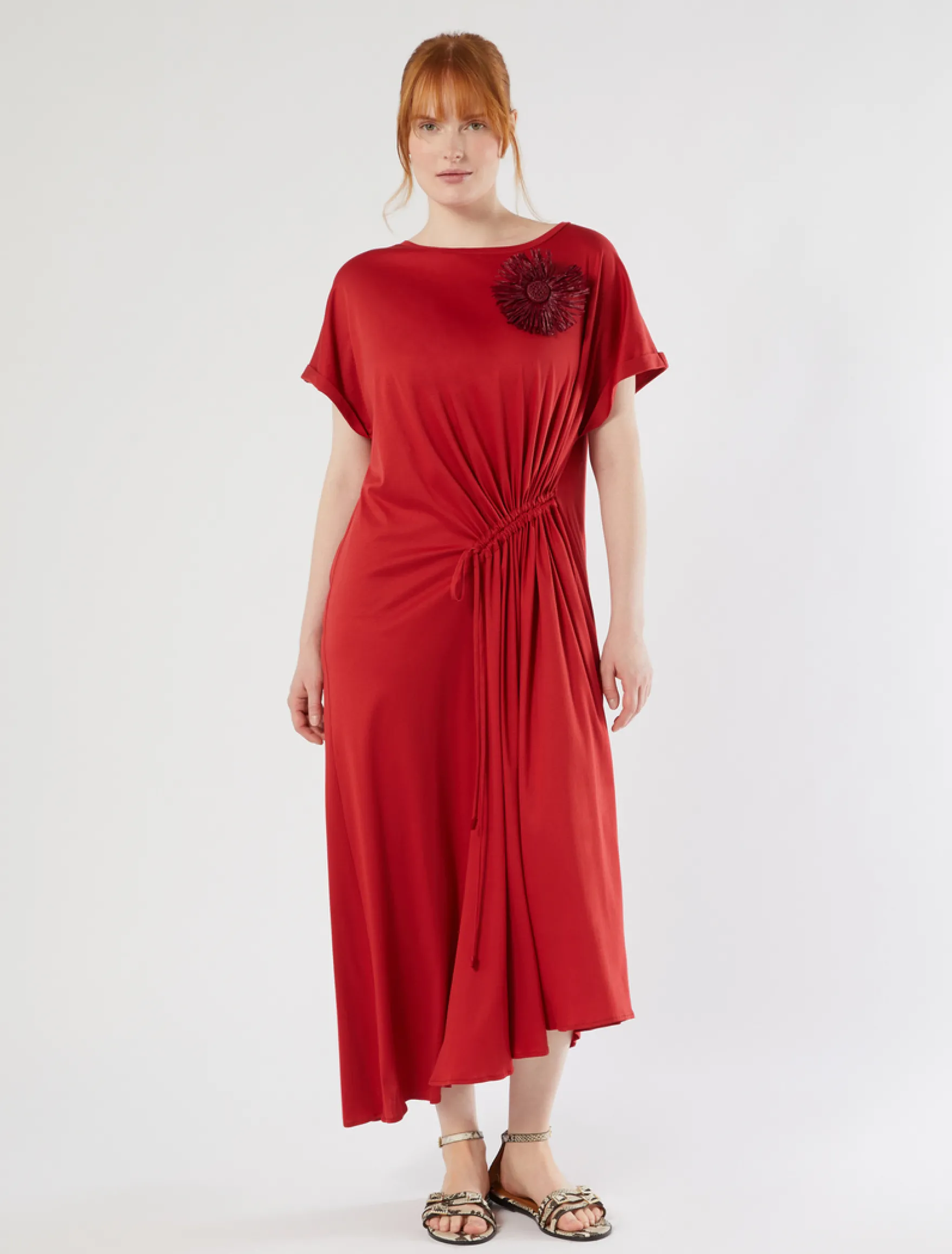 Abito in jersey con arricciatura - ROSSO