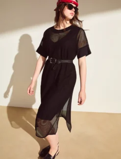 Abito in jersey rete - NERO