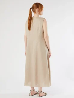 Abito in lino con ricamo - BEIGE