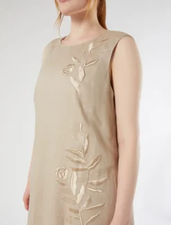 Abito in lino con ricamo - BEIGE