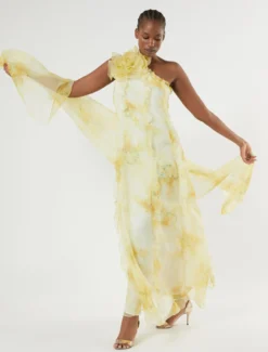 Abito in organza di seta - GIALLO CHIARO
