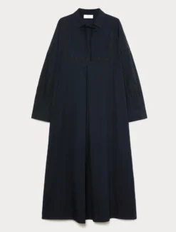 Abito in popeline con pizzo - NERO