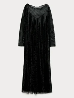 Abito in rete con strass - NERO