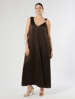 Abito in satin - MARRONE SCURO