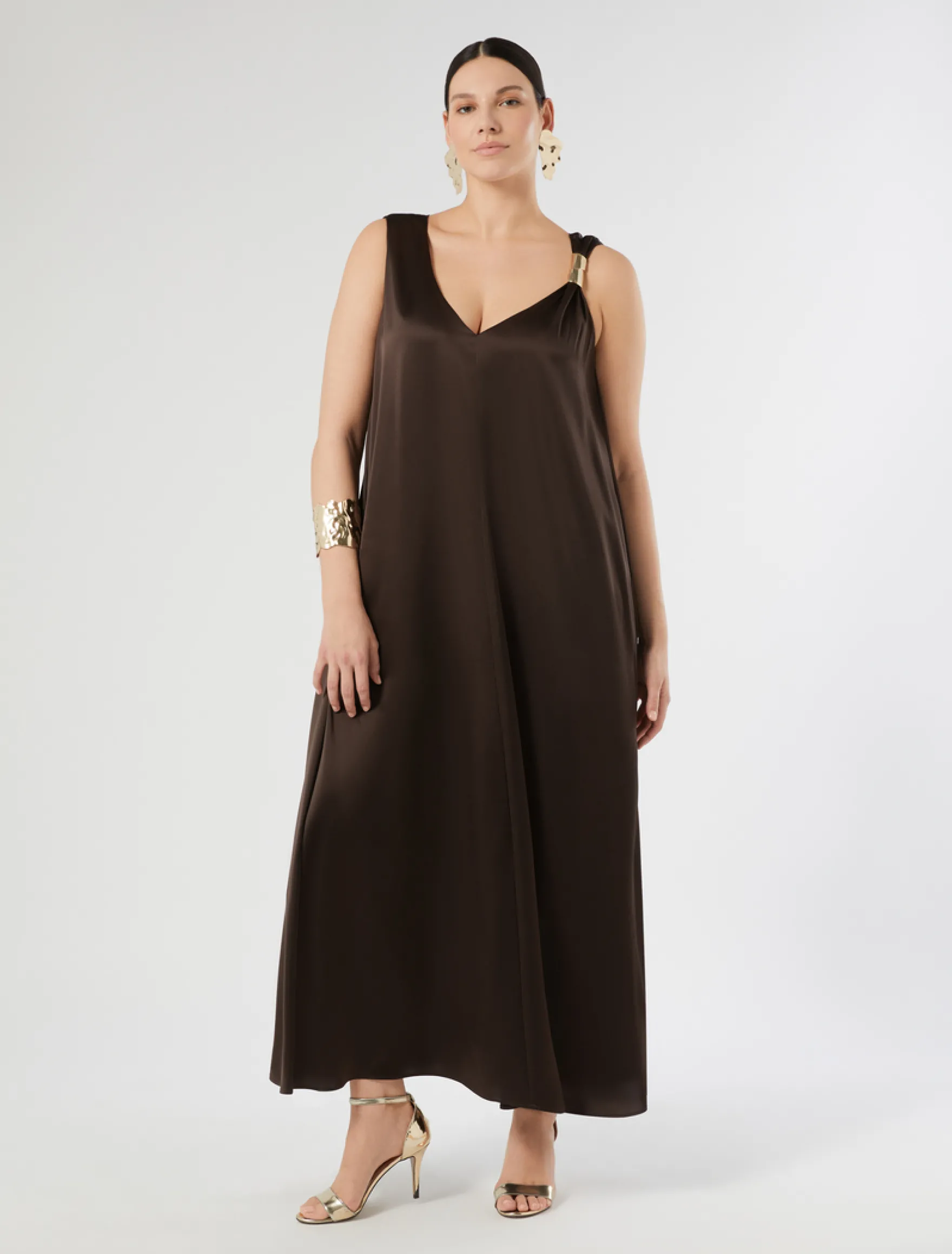 Abito in satin - MARRONE SCURO