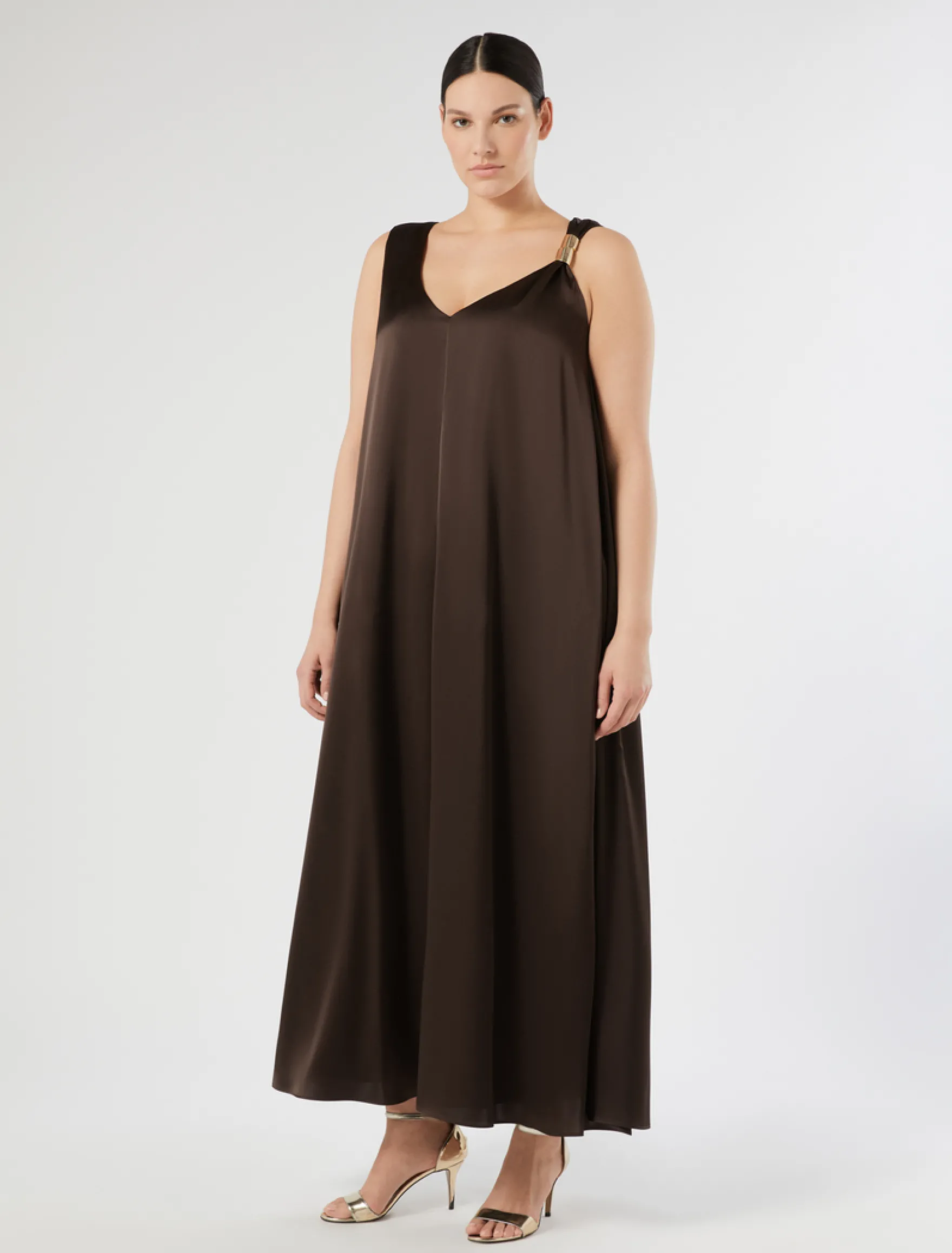 Abito in satin - MARRONE SCURO