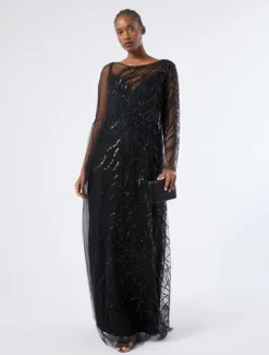 Abito in tulle con ricamo - NERO