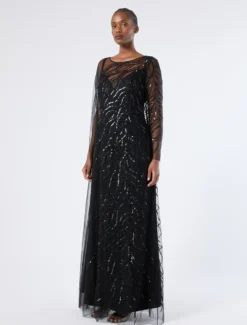 Abito in tulle con ricamo - NERO