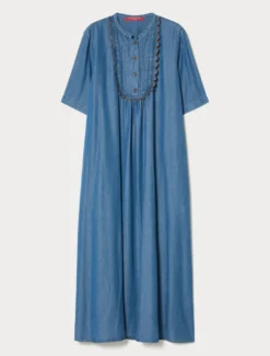 Abito in twill con ricamo - BLU