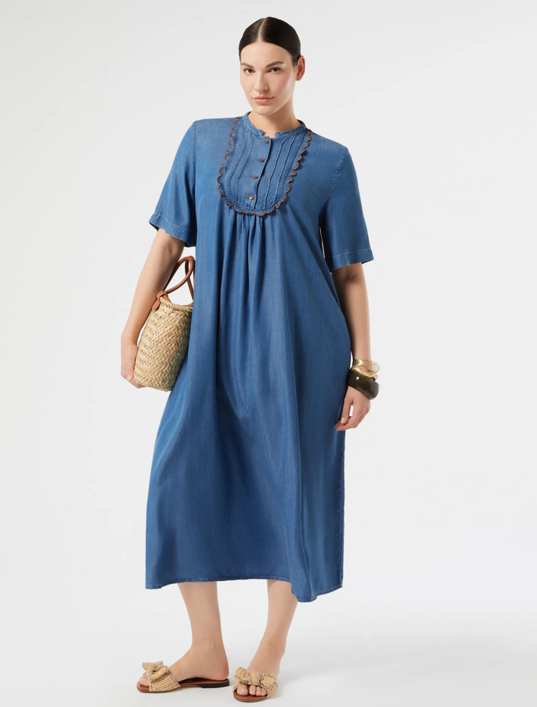 Abito in twill con ricamo - BLU