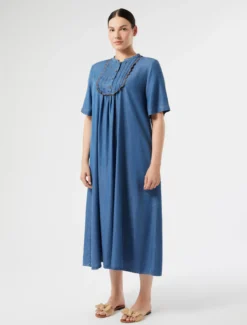 Abito in twill con ricamo - BLU