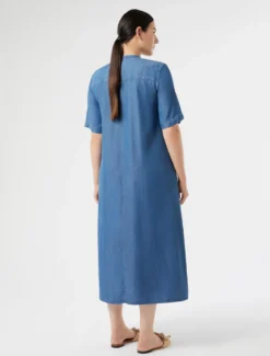 Abito in twill con ricamo - BLU