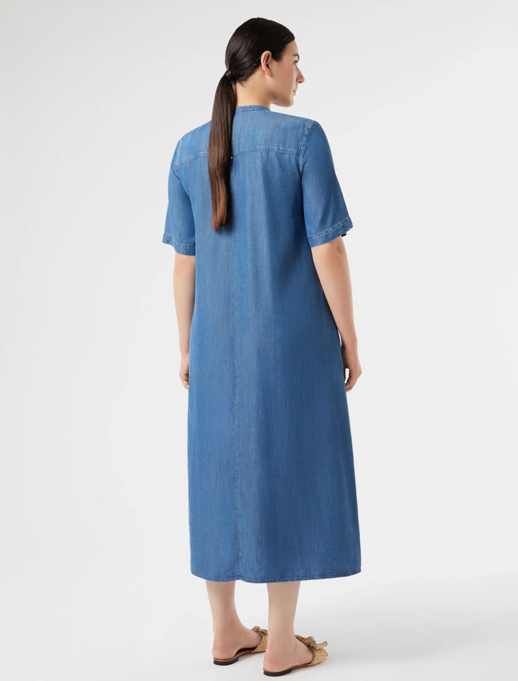 Abito in twill con ricamo - BLU