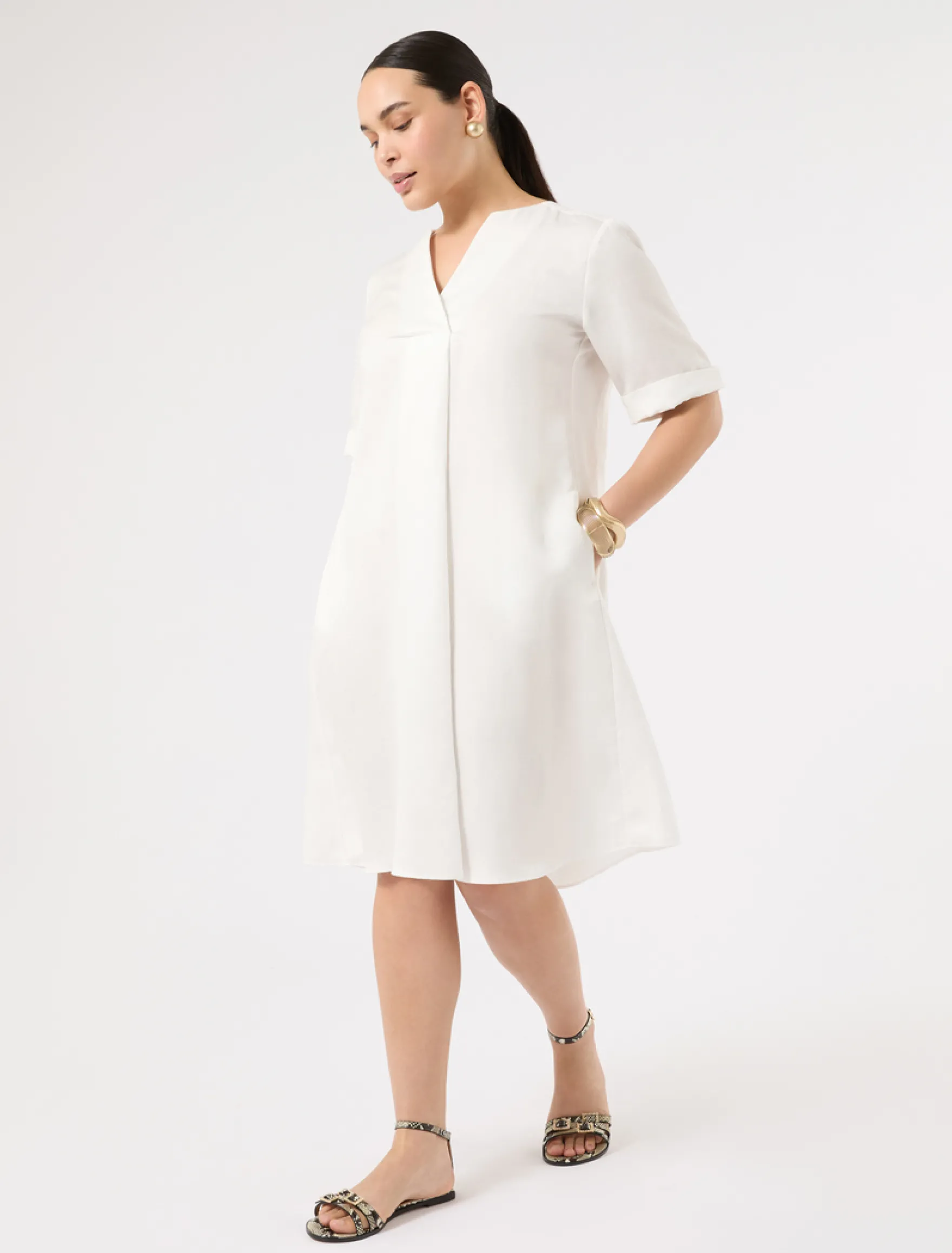 Abito in twill di misto lino - AVORIO