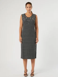 Abito in viscosa jacquard con ricamo - NERO BIANCO