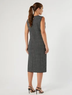 Abito in viscosa jacquard con ricamo - NERO BIANCO