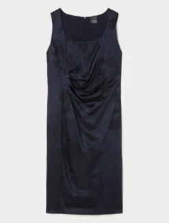 Abito jacquard con drappeggio - BLU NOTTE