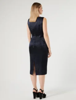 Abito jacquard con drappeggio - BLU NOTTE