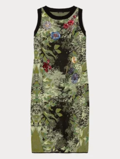 Abito jacquard con ricami - NERO