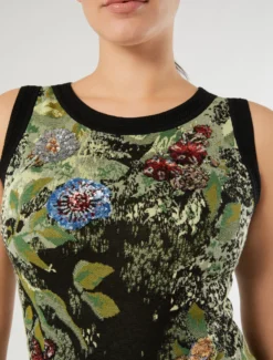 Abito jacquard con ricami - NERO