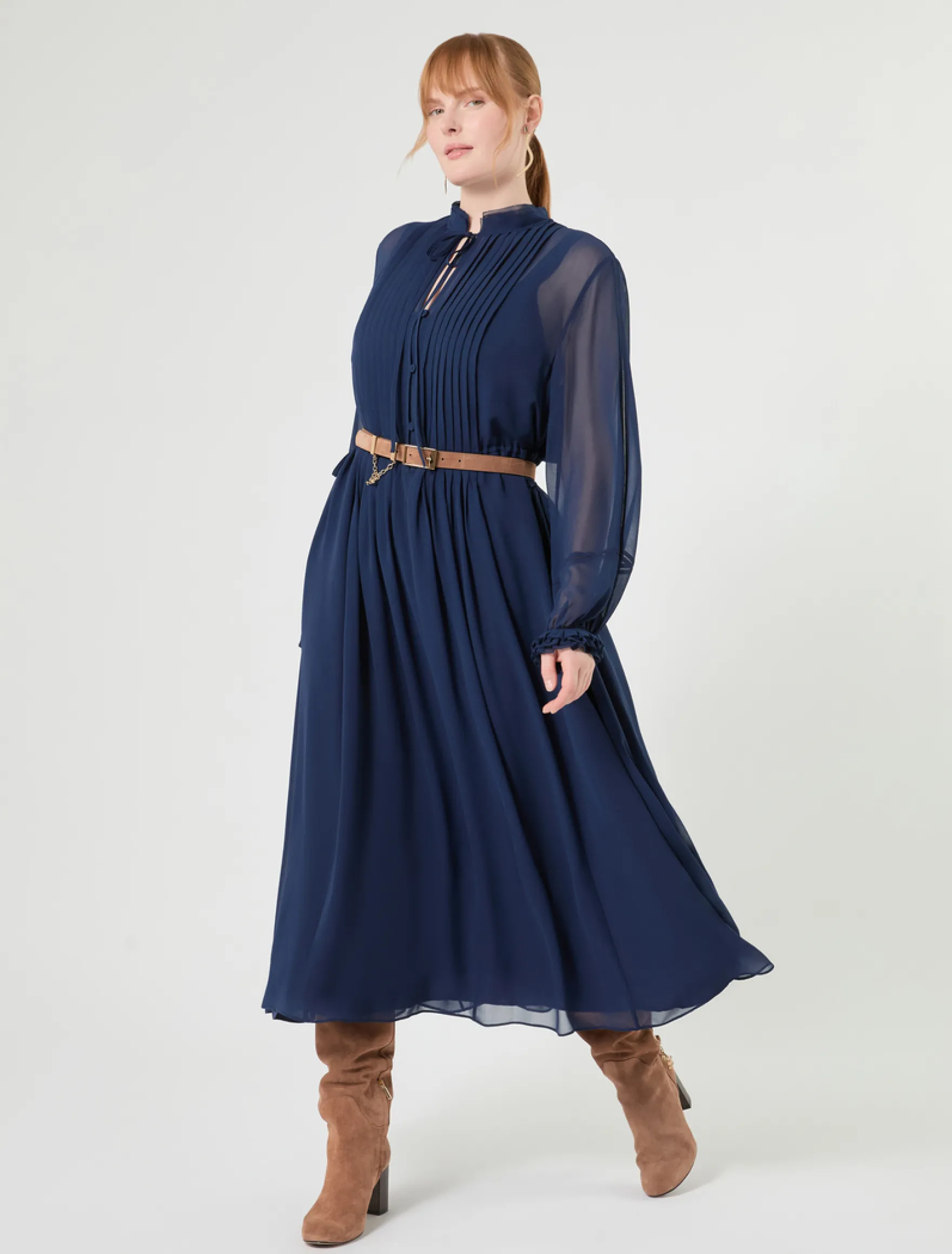 Abito lungo in georgette di seta - BLU NOTTE