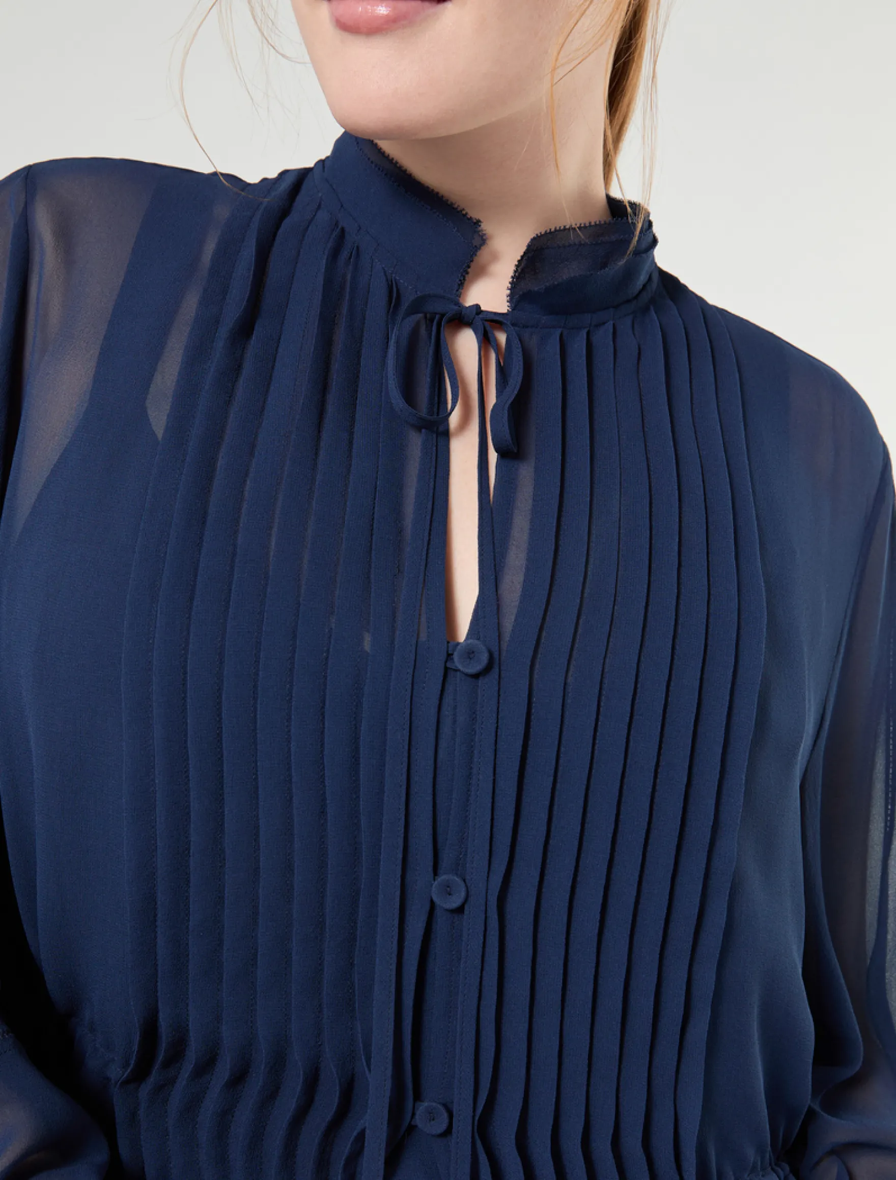 Abito lungo in georgette di seta - BLU NOTTE