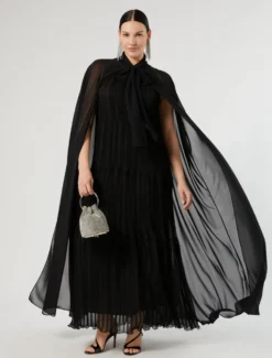 Abito lungo in georgette plissé - NERO