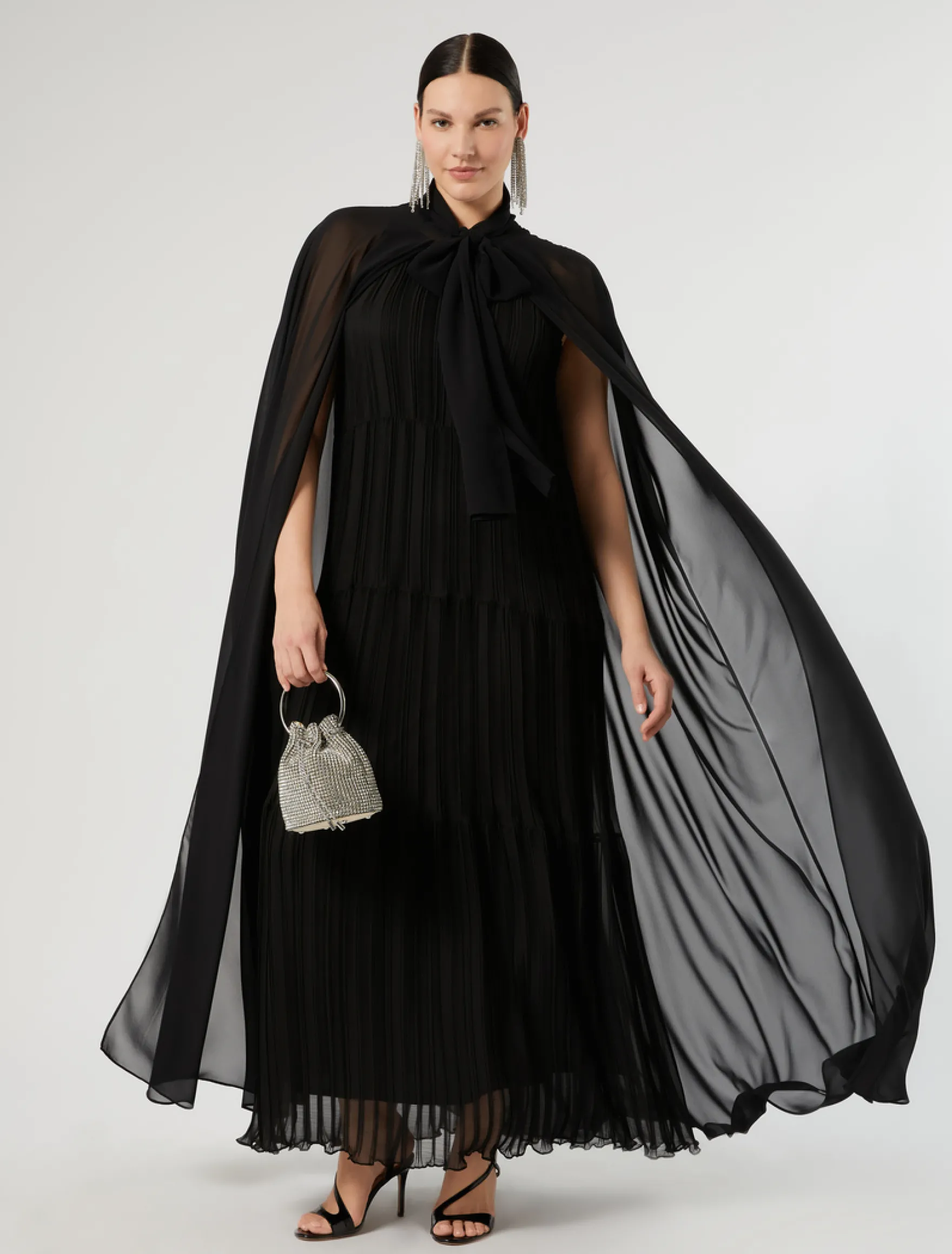 Abito lungo in georgette plissé - NERO