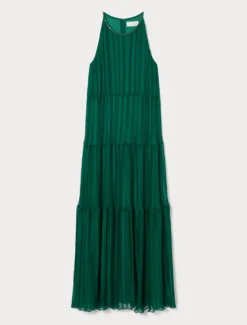 Abito lungo in georgette plissé - VERDE SMERALDO