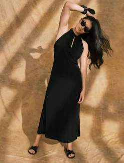 Abito lungo in jersey interlock - NERO