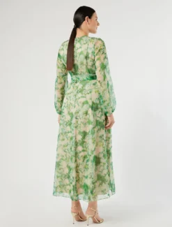 Abito lungo in organza di pura seta - VERDE SMERALDO
