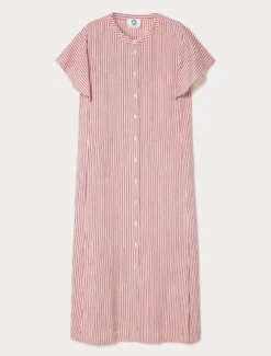 Abito lungo in tela di lino e seta - BEIGE ROSA