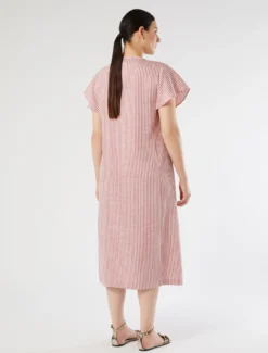 Abito lungo in tela di lino e seta - BEIGE ROSA