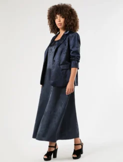 Abito lungo jacquard - BLU NOTTE