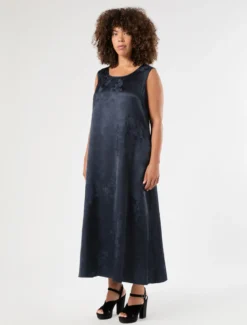 Abito lungo jacquard - BLU NOTTE