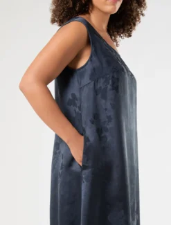 Abito lungo jacquard - BLU NOTTE