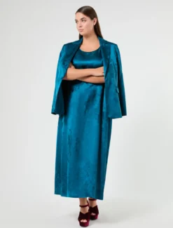 Abito lungo jacquard - PETROLIO