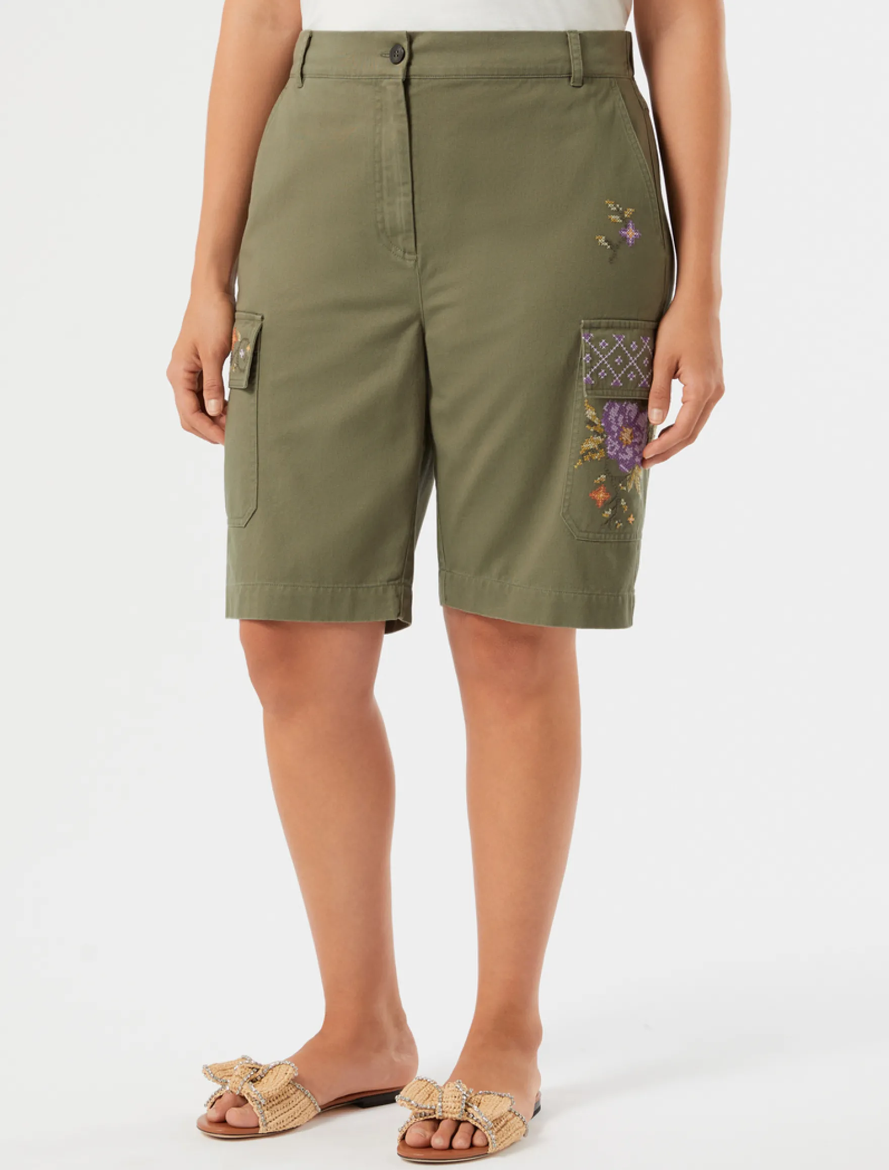 Bermuda in gabardina di cotone - VERDE OLIVA