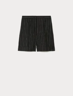 Bermuda in lino e viscosa gessato - NERO