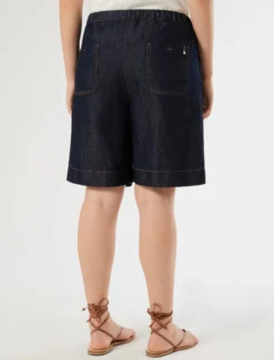 Bermuda in tela denim di cotone e lino - BLU
