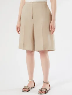 Bermuda in tela di lino - BEIGE