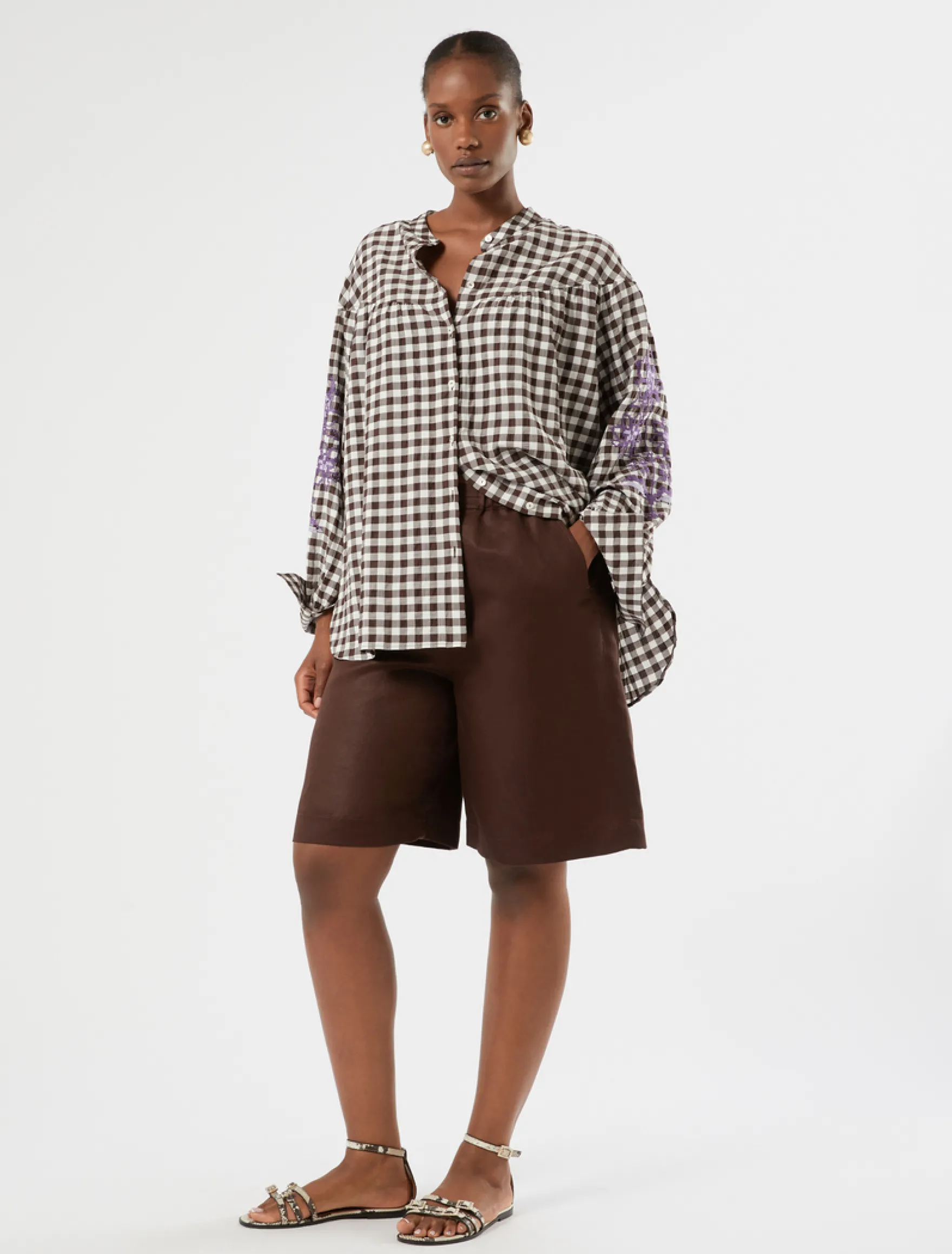Bermuda in twill di lino - CIOCCOLATO