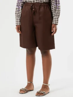 Bermuda in twill di lino - CIOCCOLATO