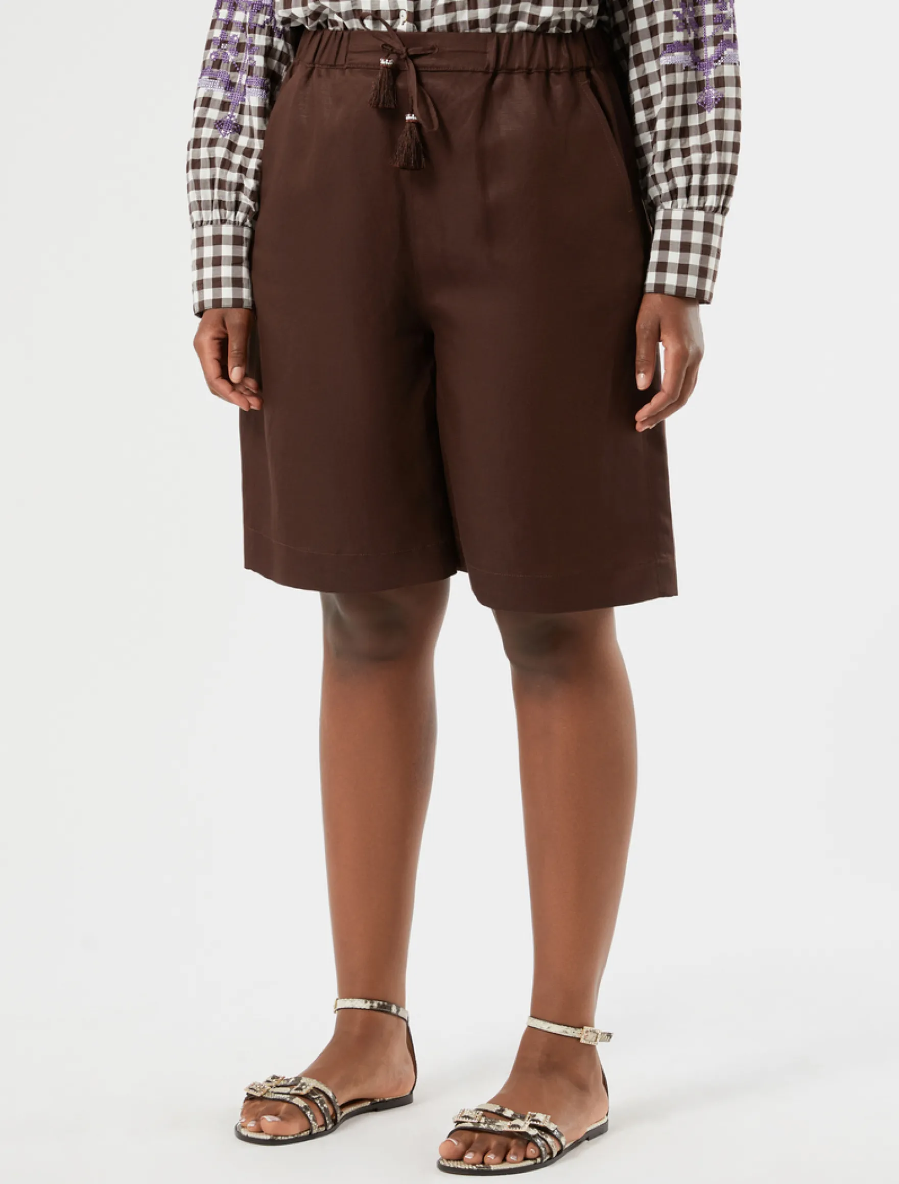 Bermuda in twill di lino - CIOCCOLATO