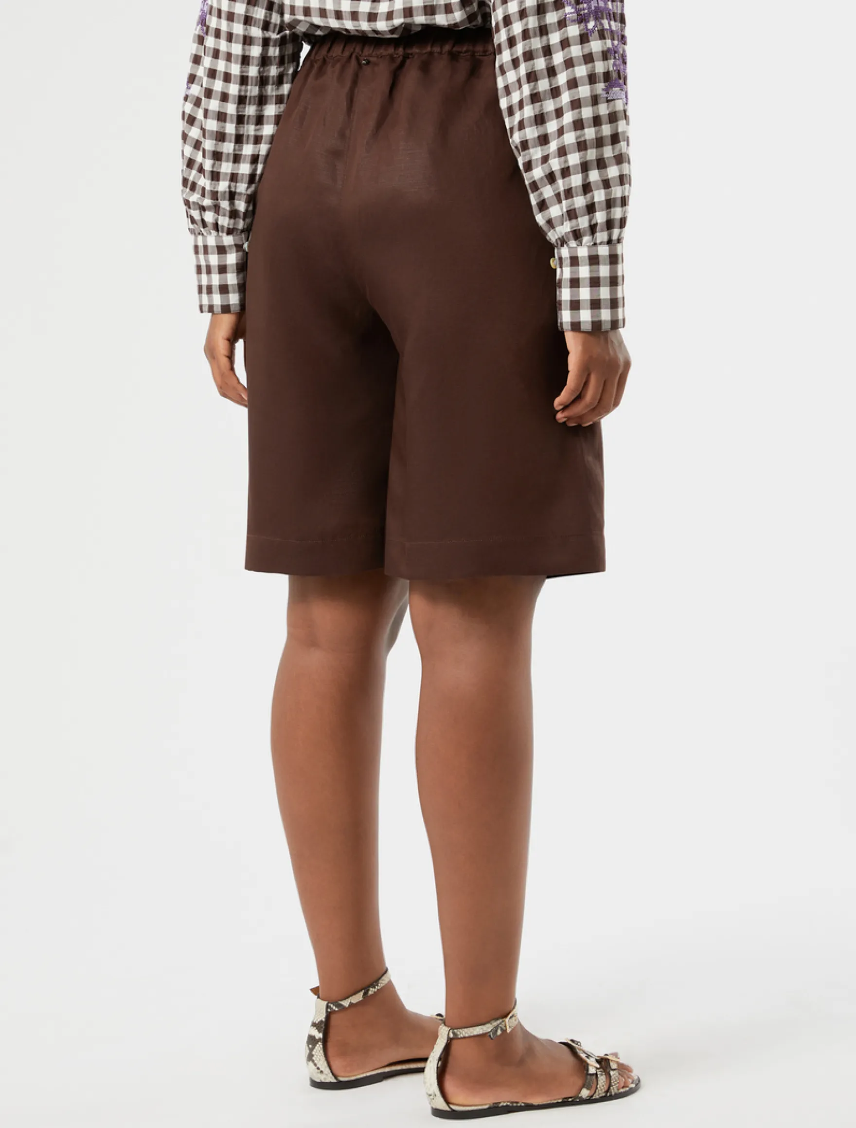 Bermuda in twill di lino - CIOCCOLATO