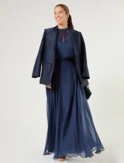 Blusa in chiffon di pura seta - BLU