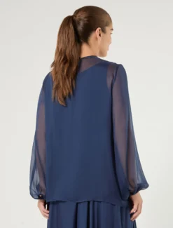 Blusa in chiffon di pura seta - BLU