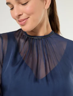 Blusa in chiffon di pura seta - BLU
