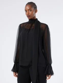 Blusa in chiffon di seta - NERO