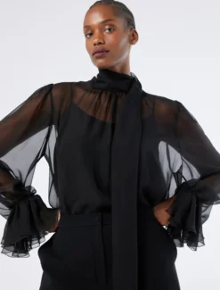 Blusa in chiffon di seta - NERO